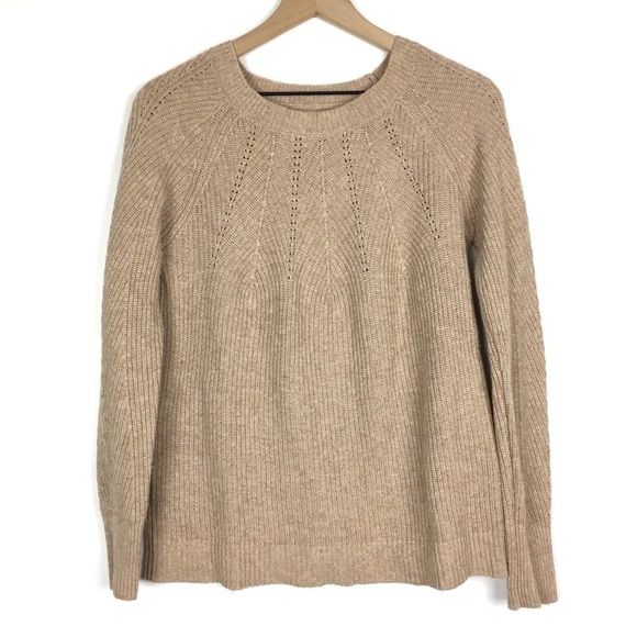 LOFT Wool Blend Sweater Neutral Camel Minimalist Capsule Wardrobe Size Medium - Picture 1 of 10